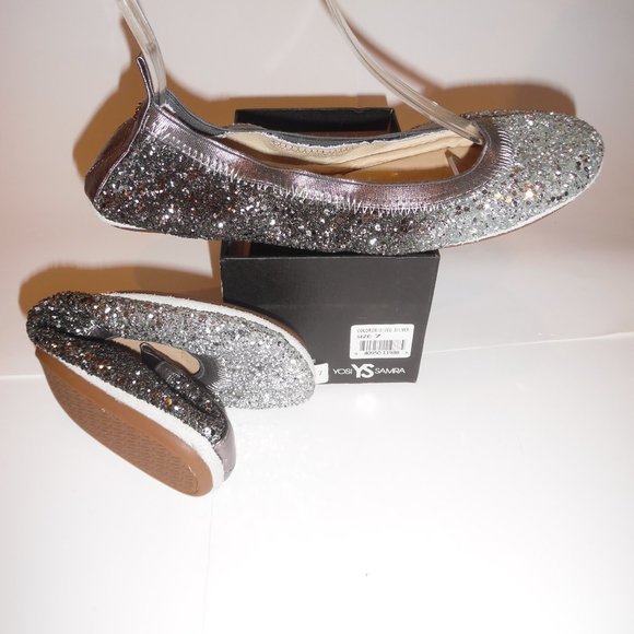 Yosi Samra Oxidized Silver Ombre Glitter Serena Foldable Ballet Flat Shoes 8 - Picture 6 of 16